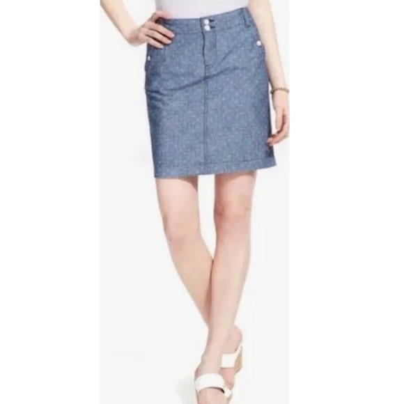 Tommy Hilfiger Chambray Polka Dot Blue White Cotton Mini Skirt High Rise 8 - Picture 2 of 9
